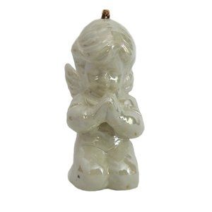 Vintage Porcelain Praying Child Angel White with Iridescent Lustre Overglaze